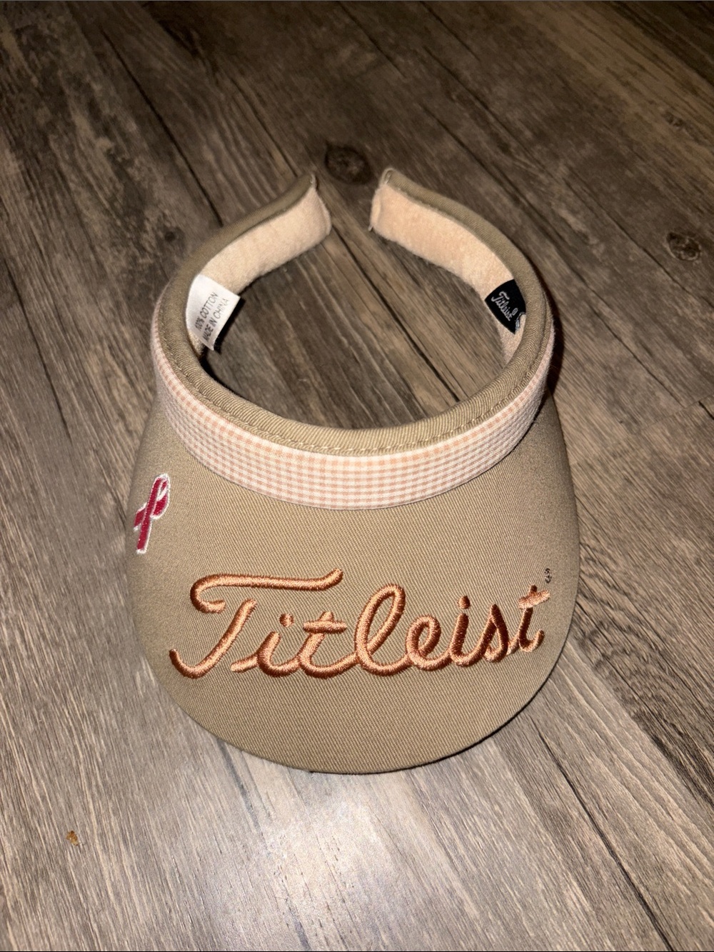 Titleist Women's Tan Visor with Pink Ribbon - Brest cancer awareness